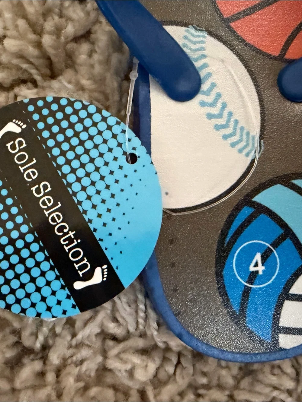 Blue Sports-Print Kids Flip Flops - Size 4